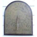 A 19thC Brass wall-mounted sundial on oak mount, the Latin inscription referring to the Blessed