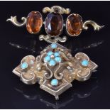 Victorian mourning brooch set with turquoise, verso a glass compartment, and another Victorian