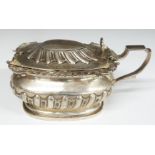 Victorian hallmarked silver novelty oversize mustard with blue glass liner, London 1892, maker