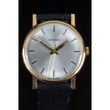 Garrard 9ct gold gentleman's wristwatch with two-tone hand and baton hour markers, silver dial and