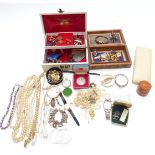 A collection of jewellery including pearl necklace, silver items including charm bracelet, necklace,