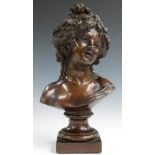 Clodion bronze bust of a classical lady on socle base, H24cm