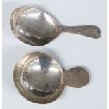 Two Georgian hallmarked silver caddy spoon with bright cut decoration, London, 1801 and 1790, makers