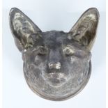 Asprey hallmarked silver novelty fox mask stirrup cup, London 1988, height 12cm, diameter of rim