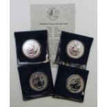 Four silver one ounce Britannia coins 1998, 1999 and two for 2000, certificate with 1999