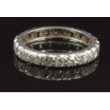 Art Deco platinum eternity ring set with 22 round cut diamonds, each approximately 0.1ct, with