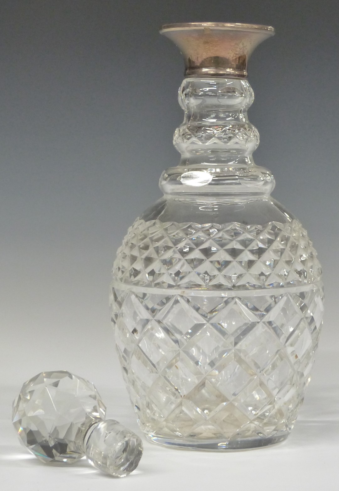 Modern hallmarked silver-mounted cut glass decanter, height 28cm, and a small cut glass vessel - Image 2 of 5