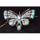 Victorian brooch in the form of a dragonfly/ butterfly set with rose cut diamonds, turquoise