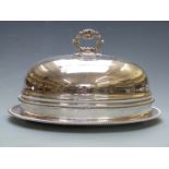 Harrods silver plated oval covered meat dome with gadrooned decoration, length 41cm, height 26cm