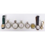 Eight various pocket and wristwatches including 9ct gold ladies wristwatch, Kay's Screwback Lever,