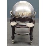 Silver plated meat serving trolley with revolving lid, spirit burner, swivel trays and undershelf,