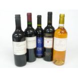 Five bottles of wines comprising The King's School Gloucester 2003 Merlot 14% vol, South