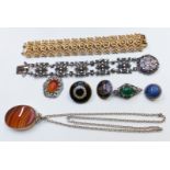 Silver jewellery including a bracelet, brooch and pendant, together with other brooches