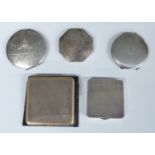 Three hallmarked silver compacts including an octagonal example, Indian white metal example with Taj