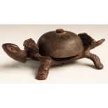 Vintage clockwork tortoise desk bell operated by pressing the head or tail, 14cm long