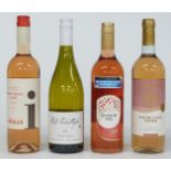 Four bottles of wine comprising Rod Easthope 2018 Pinto Gris 13% vol, Blossom Hill Rosé 11% vol,