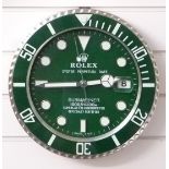 Rolex Oyster Perpetual Date Submariner shop display or advertising wall clock with date aperture,