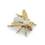 Italian diamond, ruby and gold brooch, Gioielleria Casini