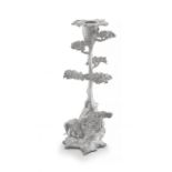 A silver cast 'Root Tree & Elephant' candle holder, Patrick Mavros, Harare, 2001