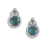 Pair of green tourmaline and diamond earrings