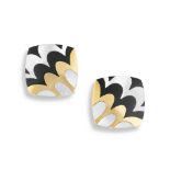 Pair of 18ct gold, mother-of-pearl and onyx earclips, Tiffany & Co