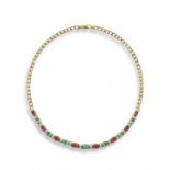 Tourmaline, diamond and gold necklace