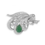 Emerald and diamond brooch