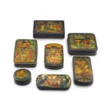 Seven lacquered papier-mÃ¢chÃ© boxes, Palekh workshop, Russia, 20th century