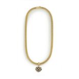 Italian 14ct gold necklace with enamel and diamond pendant