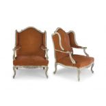 A pair of French painted and upholstered fauteuilles, 18th/19th century