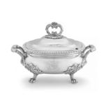 A George IV silver two-handled tureen and cover, JE Terrey & Co, London, 1823