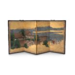 A Japanese painted four-panel folding screen, Edo period, 1615-1868, early 19th century