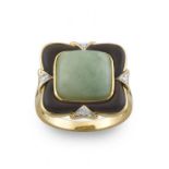 Jade, onyx and diamond ring