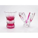 A Val St Lambert pink and clear glass candelabra, Belgium, mid 20th century