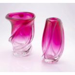 A Val St Lambert cranberry pink and clear glass vase, Belgium, mid 20th century