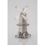 A Dutch silver spice tower in the form of a windmill, 1814-1953, .833 standard