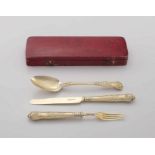 A George IV silver-gilt 'King's' pattern spoon, knife and fork, Alexander Hewat, London & Sheffield,