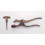 A Lund two-piece lever steel, iron and bronze corkscrew, THE PATENTEE, 24 Fleet St & 57 Cornhill, Lo