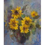 Errol Boyley; Still Life with Vase of Sunflowers