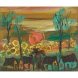 Frans Claerhout; Harvester at Sunset