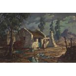 Nils Andersen; Cottage with Figure