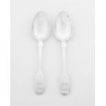 A pair of Cape silver 'Fiddle' pattern teaspoons, William Moore, 19th century