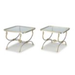 A pair of brass and silvered metal side tables, possibly Maison Jansen, 20th century