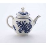 A Worcester blue and white 'Three Flowers' pattern teapot, 18th century