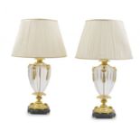 A pair of French glass and gilt-metal table lamps, 20th century