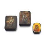 Three lacquered papier-mÃ¢chÃ© boxes, Russia, 20th century