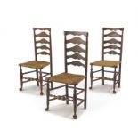 Three elm ladderback side chairs, 19th century