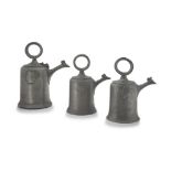 Three Swiss pewter flagons 'Glockenkannen', Schaffhausen & Elgg, Zurich, 18th century