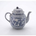 A Staffordshire pearlware blue and white 'chinoiserie' teapot, Adams, Tunstall, late 19th/early 20th