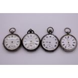 Four silver pocket watches; one stamped 935. (4)